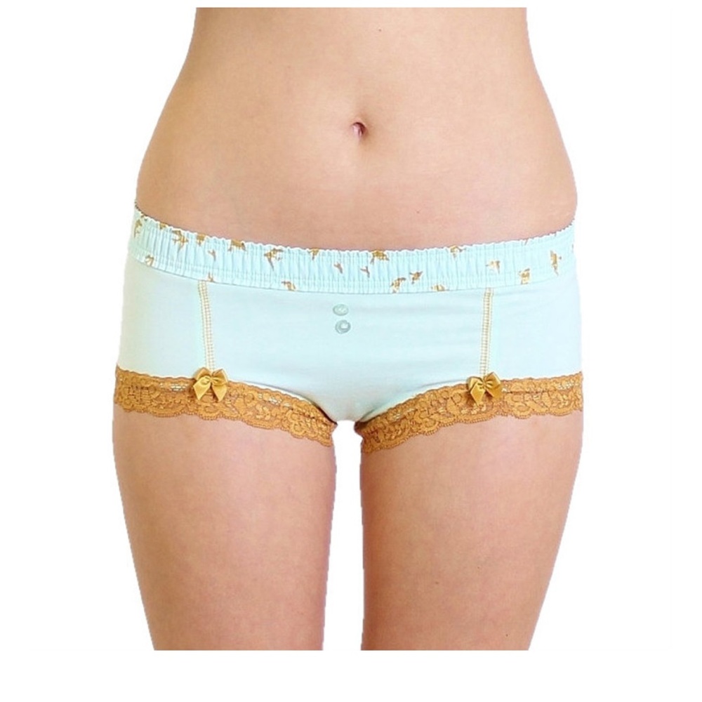 Chic FOXERS Women's Boyshorts with Lace Trim - Gold and Mint